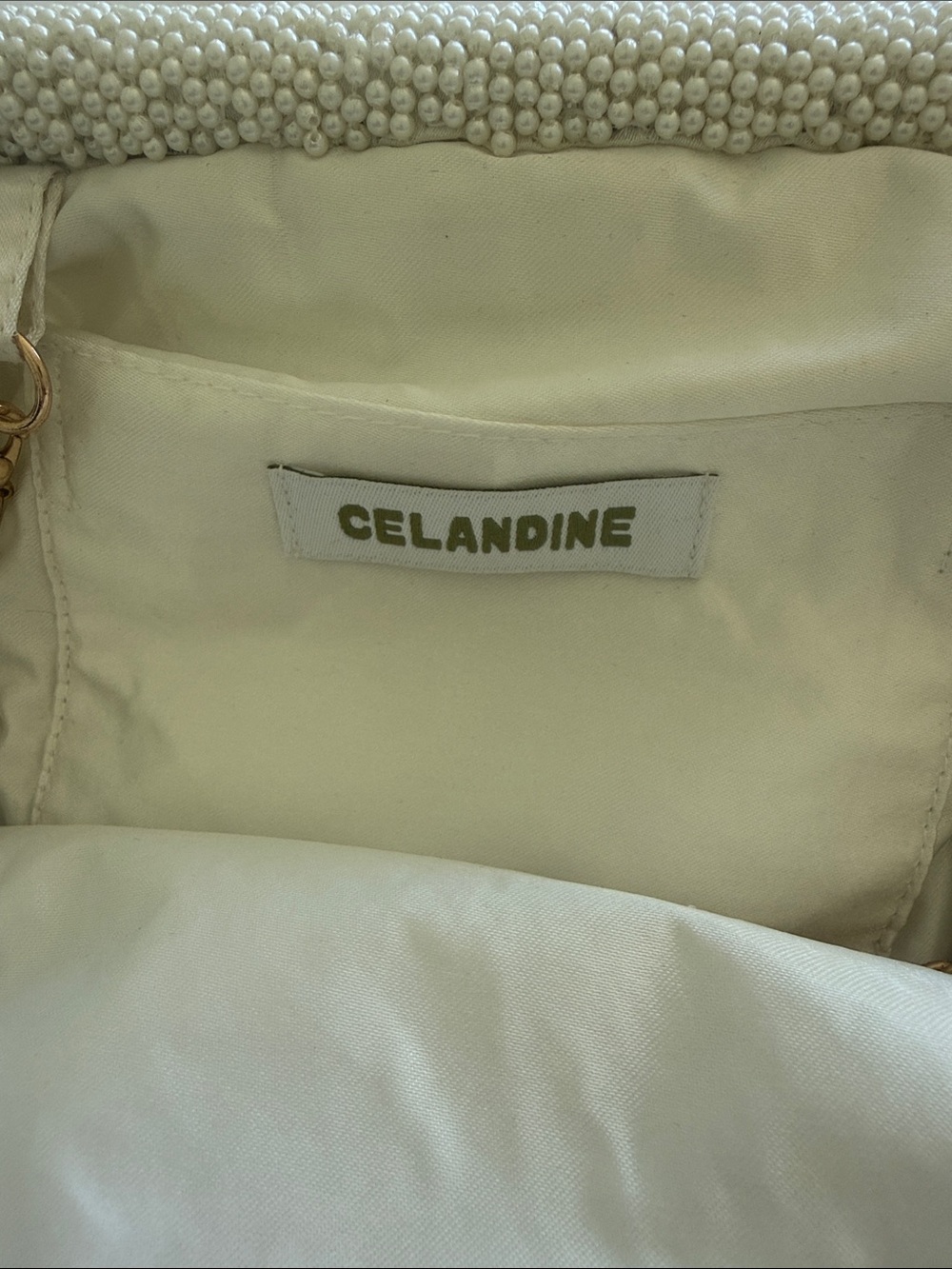Celandine Beaded Shell Fringe Chain Shoulder Clutch Cream - Picture 5 of 10